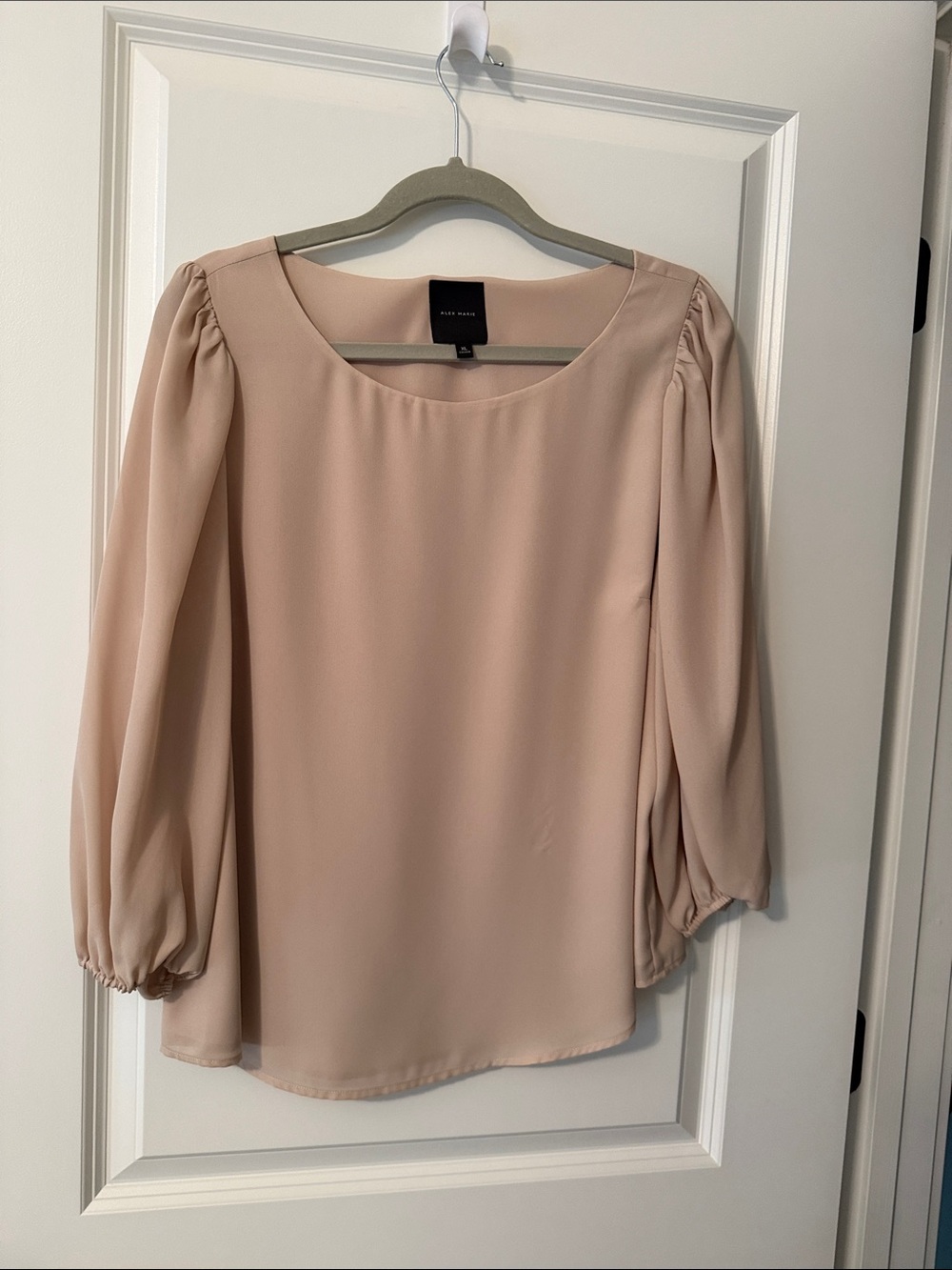 Alex Marie Blush Pink Balloon-Sleeve Scoop Neck Blouse